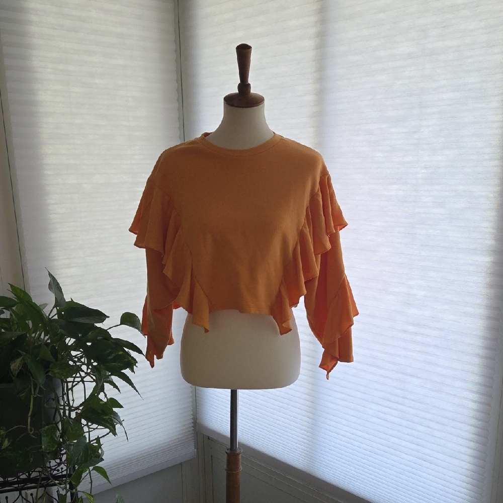 Zara Orange Ruffle Blouse